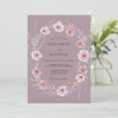 Mauve Bloemen Bruiloft Kaart (Staand voorkant)