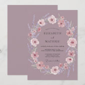 Mauve Bloemen Bruiloft Kaart (Voorkant / Achterkant)