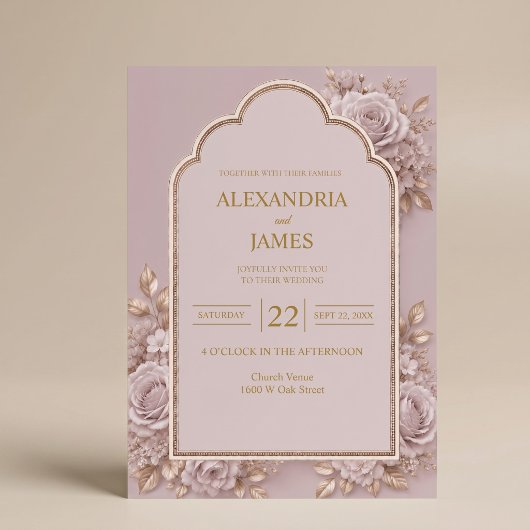 Mauve Bloemen Bruiloft Uitnodiging