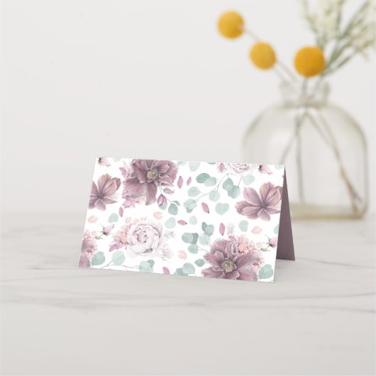 Mauve Bloemen Elegante Romantische Bruiloft Plaatskaartje (Achterkant)