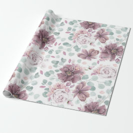 Mauve Bloemen en Eucalyptus bladeren Elegant Cadeaupapier