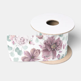 Mauve bloemen- en groenpatroon elegant satijnen lint