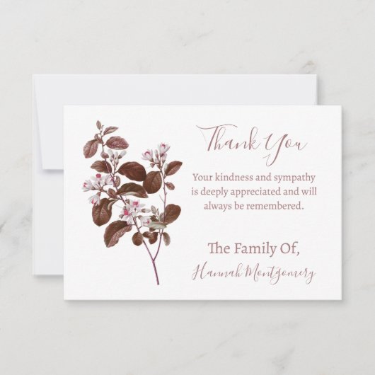  Mauve Bloemen Sympathie Dank u kaarten Notitiekaartje (Voorkant)