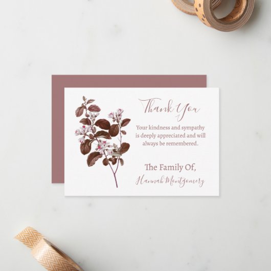  Mauve Bloemen Sympathie Dank u kaarten Notitiekaartje (Voorkant / Achterkant in situ)