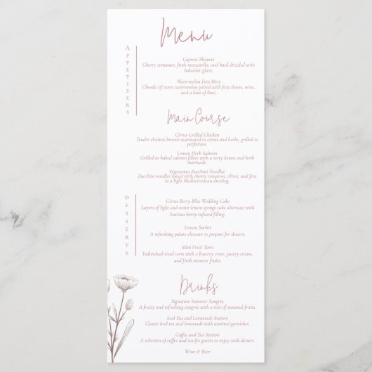 Mauve Bloemenbruiloft Menu (Voorkant)