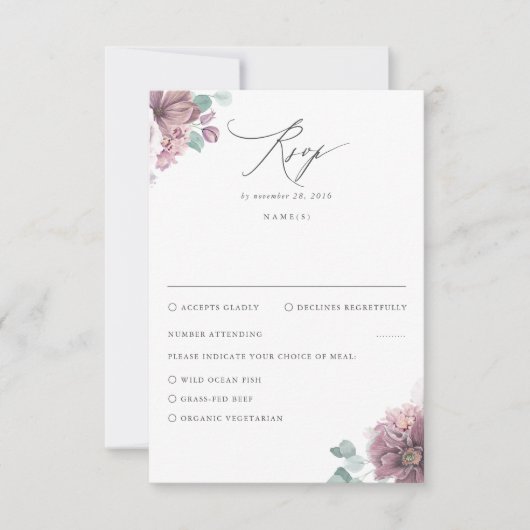 Mauve Bloemenbruiloft RSVP Kaartje (Voorkant)