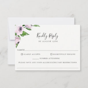 Mauve Bloemenbruiloft Voedsel Allergie RSVP-kaart RSVP Kaartje