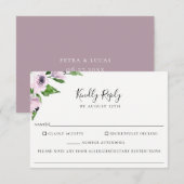 Mauve Bloemenbruiloft Voedsel Allergie RSVP-kaart RSVP Kaartje (Voorkant / Achterkant)