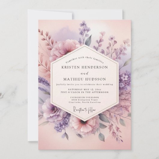 Mauve Bloemendroom Bruiloft Kaart (Voorkant)