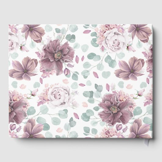 Mauve bloemenelegante bruiloft gastenboek (Achterkant)