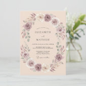 Mauve Bloemenkrans Bruiloft Kaart (Staand voorkant)