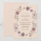 Mauve Bloemenkrans Bruiloft Kaart (Voorkant / Achterkant)