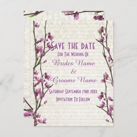 mauve bloemenland stijl Sla de datum op Aankondigingskaart (Voorkant / Achterkant)