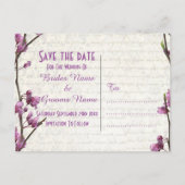 mauve bloemenland stijl Sla de datum op Aankondigingskaart (Achterkant)