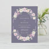 Mauve Bloemenslingers Bruiloft Kaart (Staand voorkant)