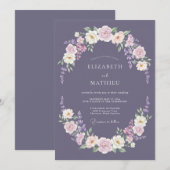Mauve Bloemenslingers Bruiloft Kaart (Voorkant / Achterkant)