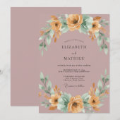 Mauve Bloemenslingers Bruiloft Kaart (Voorkant / Achterkant)