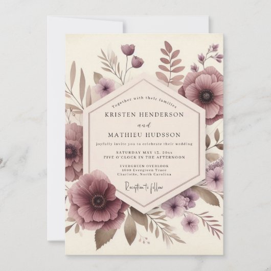 Mauve Bloemige Bosbruiloft Kaart (Voorkant)