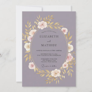 Mauve Bloemige Botanische Bruiloft Kaart