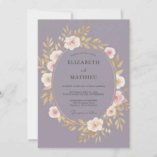 Mauve Bloemige Botanische Bruiloft Kaart (Voorkant)