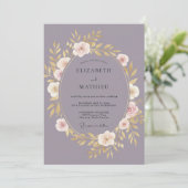Mauve Bloemige Botanische Bruiloft Kaart (Staand voorkant)