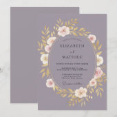 Mauve Bloemige Botanische Bruiloft Kaart (Voorkant / Achterkant)