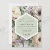Mauve Bloemige Botanische Romantische Bruiloft Kaart (Voorkant)