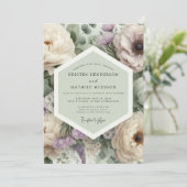 Mauve Bloemige Botanische Romantische Bruiloft Kaart (Staand voorkant)