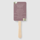 Mauve Bloemige Groene Huwelijksprogramma Handwaaier (Achterkant)