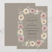 Mauve Bloemige Romantische Bruiloft Kaart (Voorkant / Achterkant)