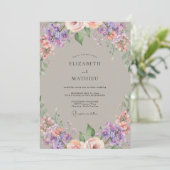 Mauve Bloemige Romantische Whimsy Bruiloft Kaart (Staand voorkant)