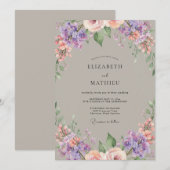 Mauve Bloemige Romantische Whimsy Bruiloft Kaart (Voorkant / Achterkant)