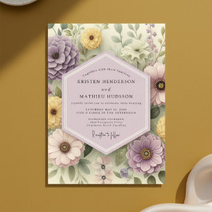 Mauve Bloemige Wizige Bruiloft Kaart