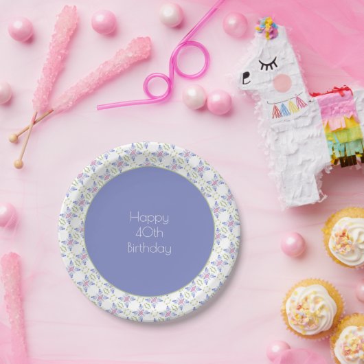 Mauve bloemmotief papieren bordje (Feest)