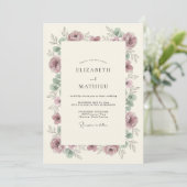 Mauve Bloemrijke Bruiloft Kaart (Staand voorkant)