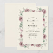 Mauve Bloemrijke Bruiloft Kaart (Voorkant / Achterkant)