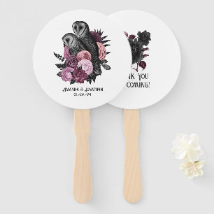 Mauve Bloemrijke Glam Gothische Uilen Bruiloft Handwaaier