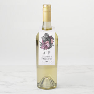 Mauve Bloemrijke Glam Gothische Uilen Trouwfles Ha Flessenhanger