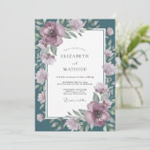 Mauve Bloemstuk Bruiloft Kaart (Staand voorkant)