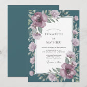 Mauve Bloemstuk Bruiloft Kaart (Voorkant / Achterkant)