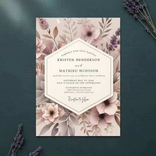 Mauve Bloesem Bos Bruiloft Kaart