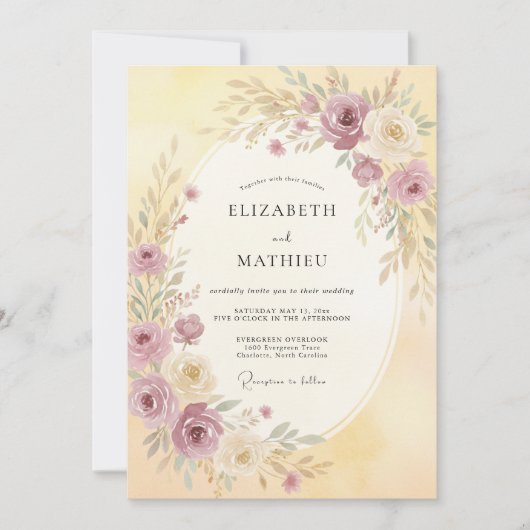 Mauve Bloesem Romantisch Huwelijk Kaart (Voorkant)