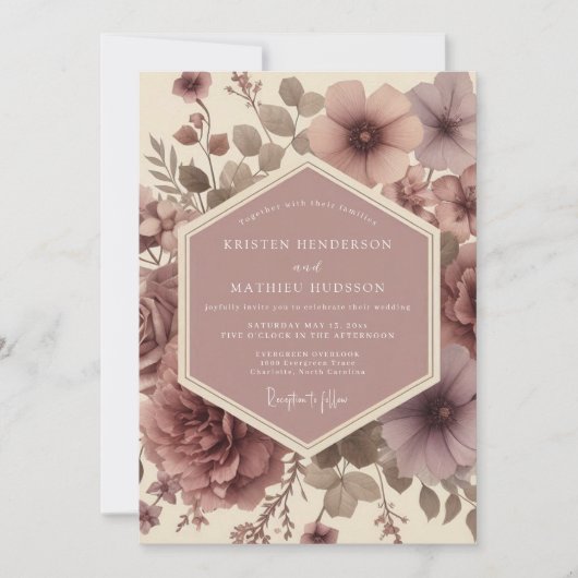 Mauve Bloesem Romantische Bruiloft Kaart (Voorkant)