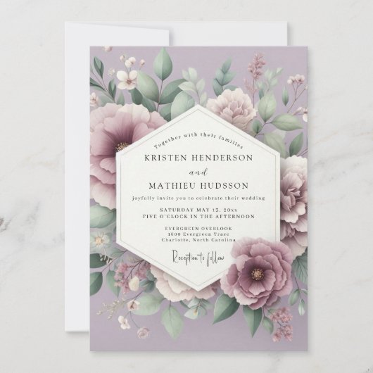 Mauve Bloesem Romantische Trouwdag Kaart (Voorkant)