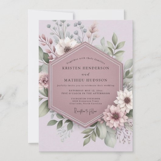 Mauve Bloesem Whimsy Bruiloft Kaart (Voorkant)