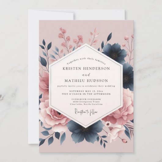 Mauve Bloom Botanische Romantische Bruiloft Kaart (Voorkant)