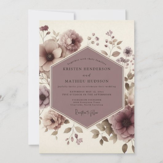 Mauve Bloom Woodland Wedding Kaart (Voorkant)