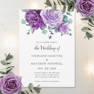 Mauve Blooms Eucalyptus Botanical Wedding Kaart