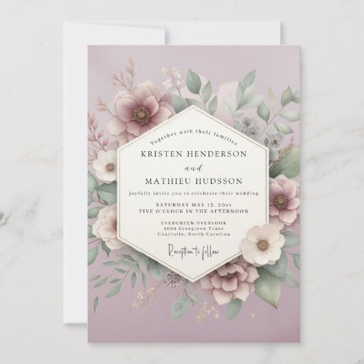 Mauve Blossom Romantic Wedding Kaart (Voorkant)