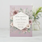 Mauve Blossom Romantic Wedding Kaart (Staand voorkant)